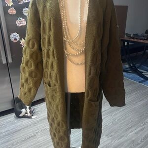Olive Green Cable Knit Cardigan Sweater